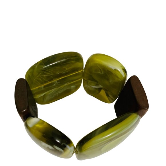 Antique Bakelite Cuff Bracelet Art Deco Swirls Stretch Rectangle Green Rare - Picture 2 of 8